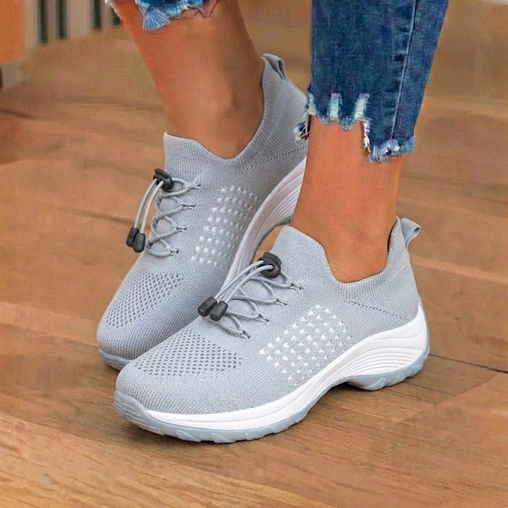 Orthopedic Knit High-Top Sneakers - Quick-Lace System & Rocker Sole