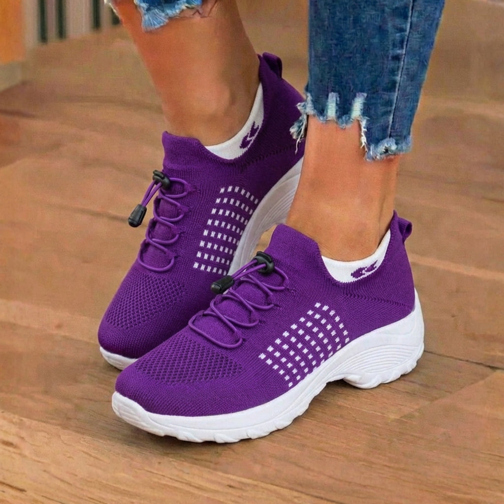Orthopedic Knit High-Top Sneakers - Quick-Lace System & Rocker Sole