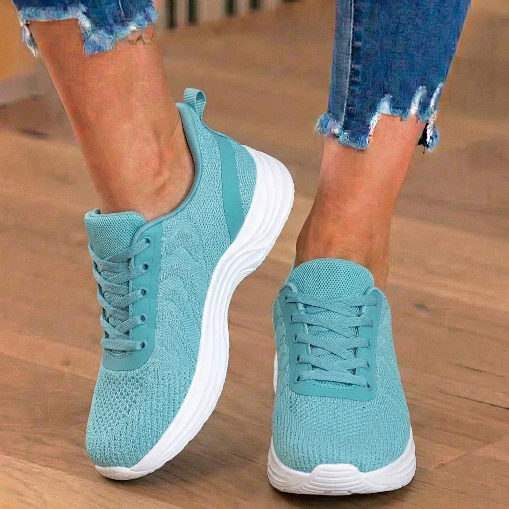 Orthopedic Knit Athletic Sneakers - Wave Pattern & Cushioned Sole