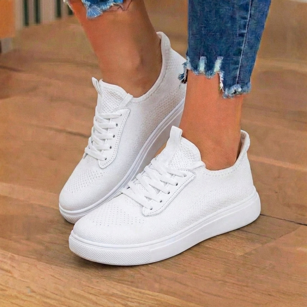 Orthopedic Knit Slip-On Sneakers - Stretch Collar & White Sole