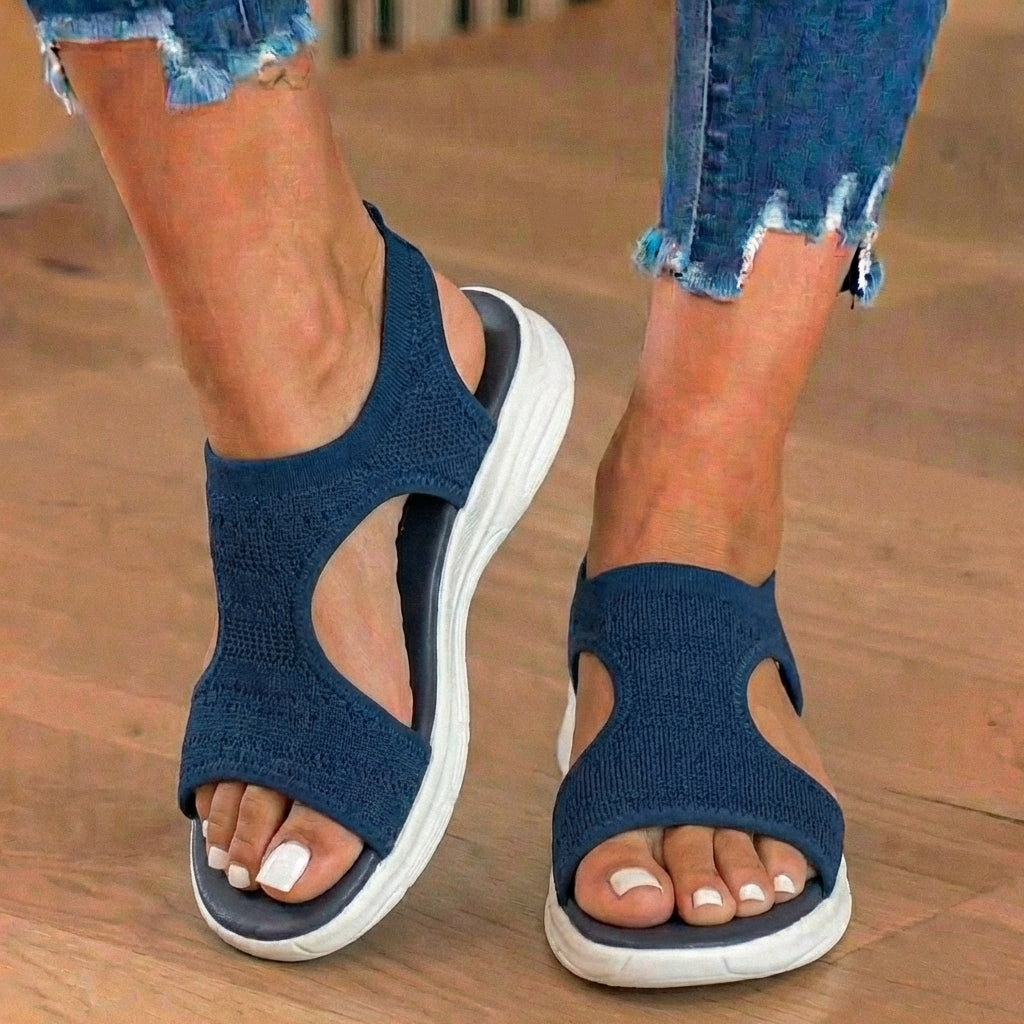 Orthopedic Knit Sport Sandals - Elastic Ankle Strap & Platform Wedge