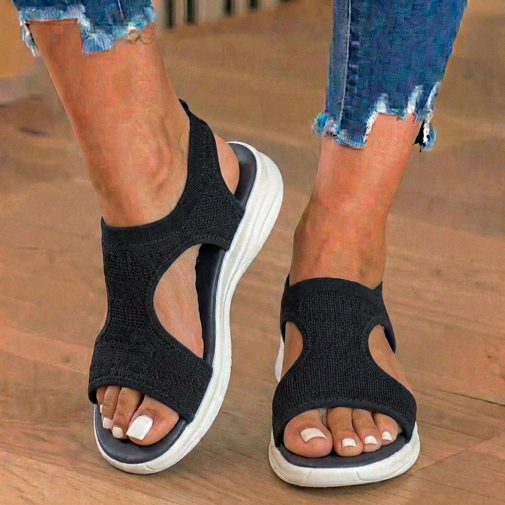 Orthopedic Knit Sport Sandals - Elastic Ankle Strap & Platform Wedge