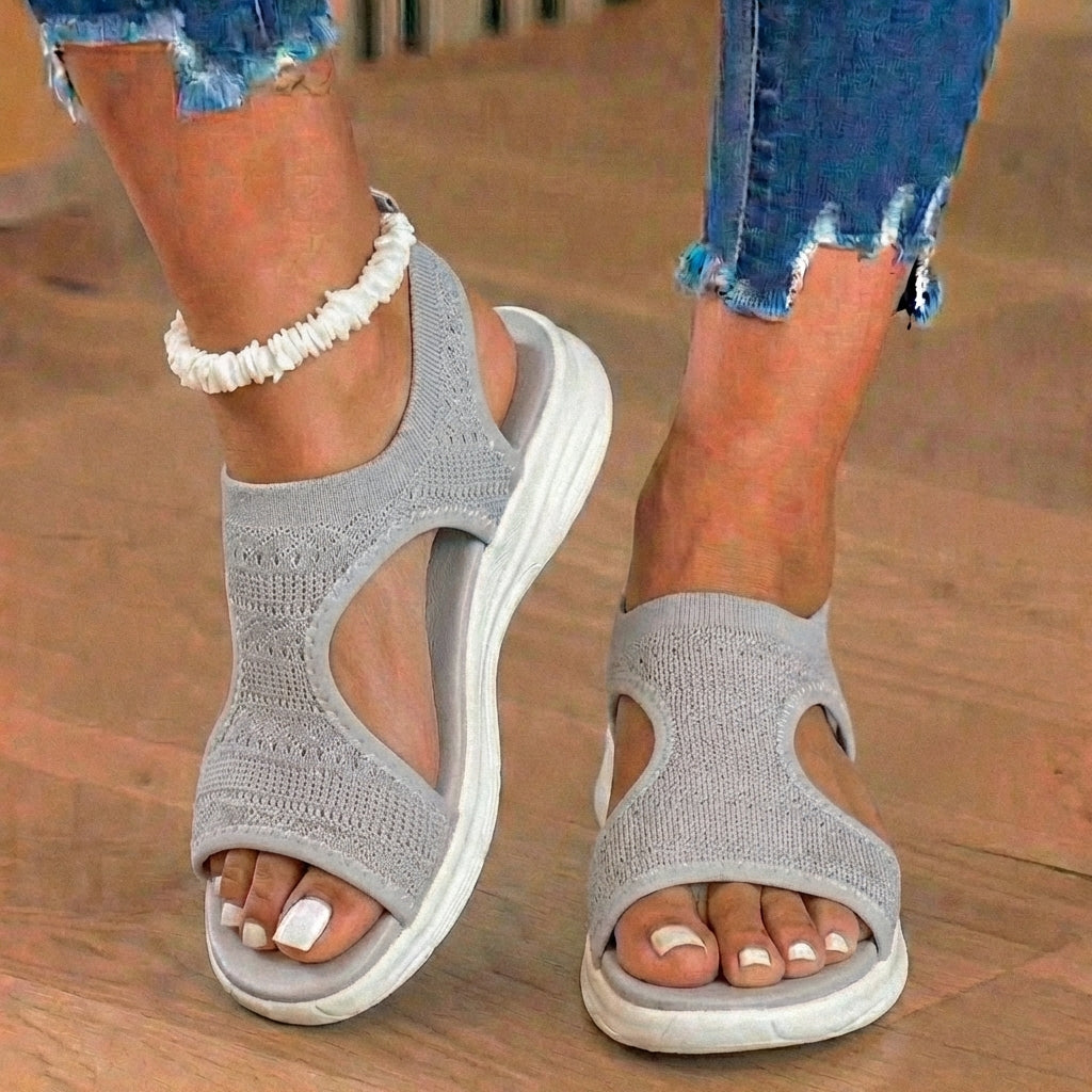 Orthopedic Knit Sport Sandals - Elastic Ankle Strap & Platform Wedge