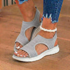 Orthopedic Knit Sport Sandals - Elastic Ankle Strap & Platform Wedge