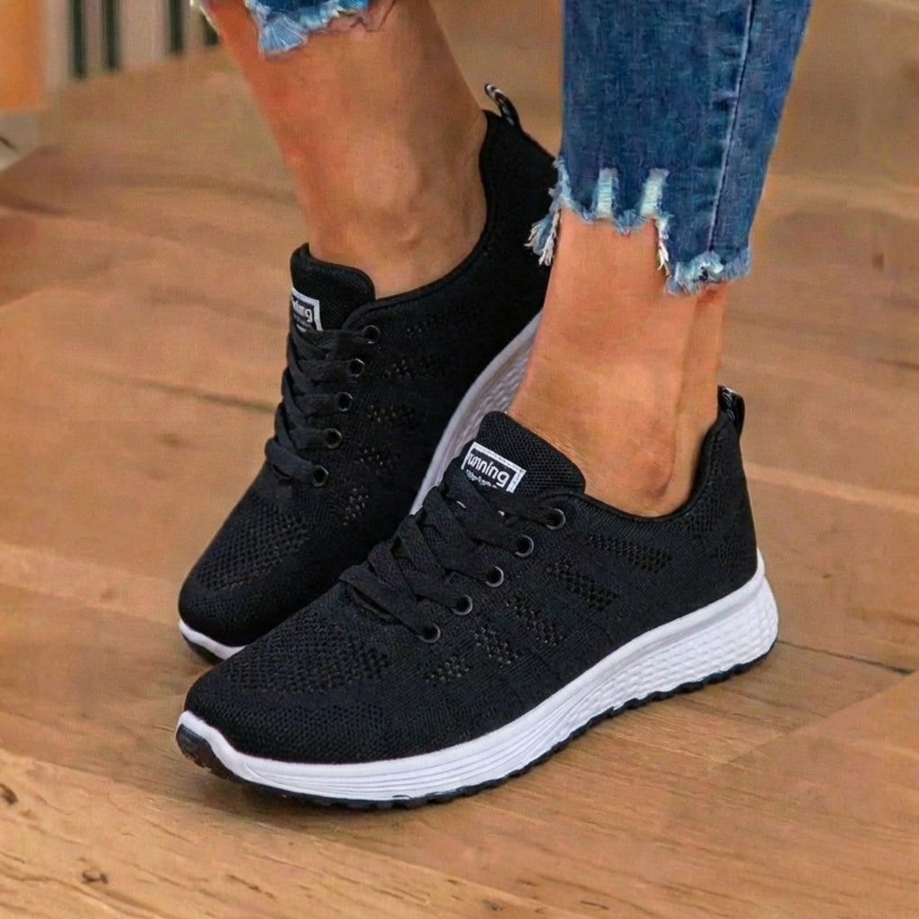 Orthopedic Mesh Running Sneakers - Breathable Knit Pattern & Contrast Trim