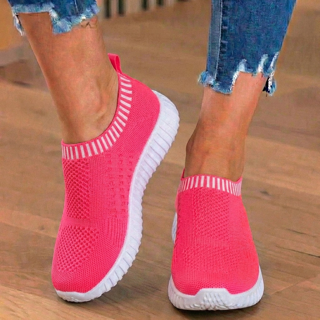Orthopedic Knit Slip-On Sneakers - Ribbed Collar Design & Breathable Mesh Upper