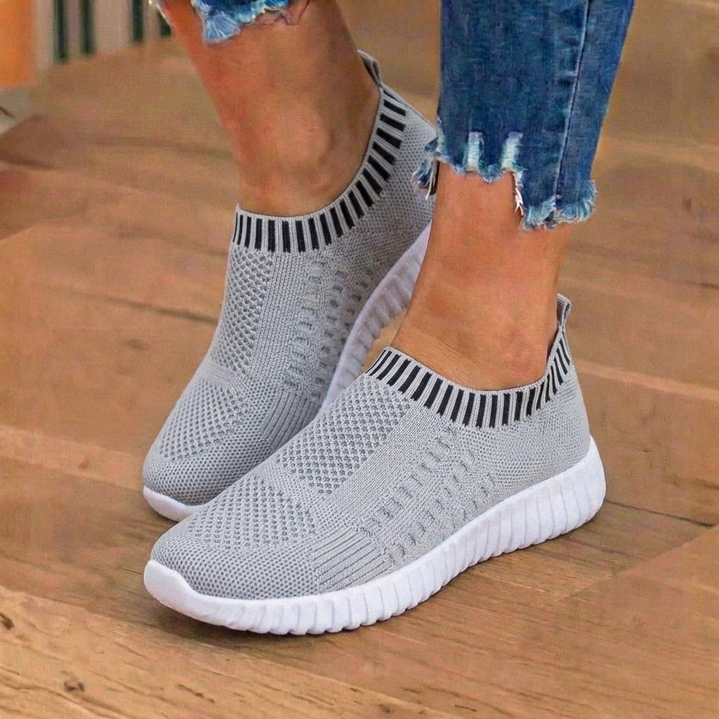 Orthopedic Knit Slip-On Sneakers - Ribbed Collar Design & Breathable Mesh Upper