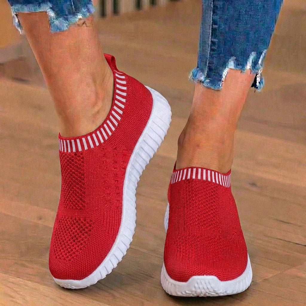 Orthopedic Knit Slip-On Sneakers - Ribbed Collar Design & Breathable Mesh Upper