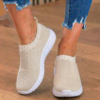 Orthopedic Knit Slip-On Sneakers - Ribbed Collar Design & Breathable Mesh Upper