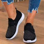 Orthopedic Knit Slip-On Sneakers - Rhinestone Embellished & Adjustable Strap