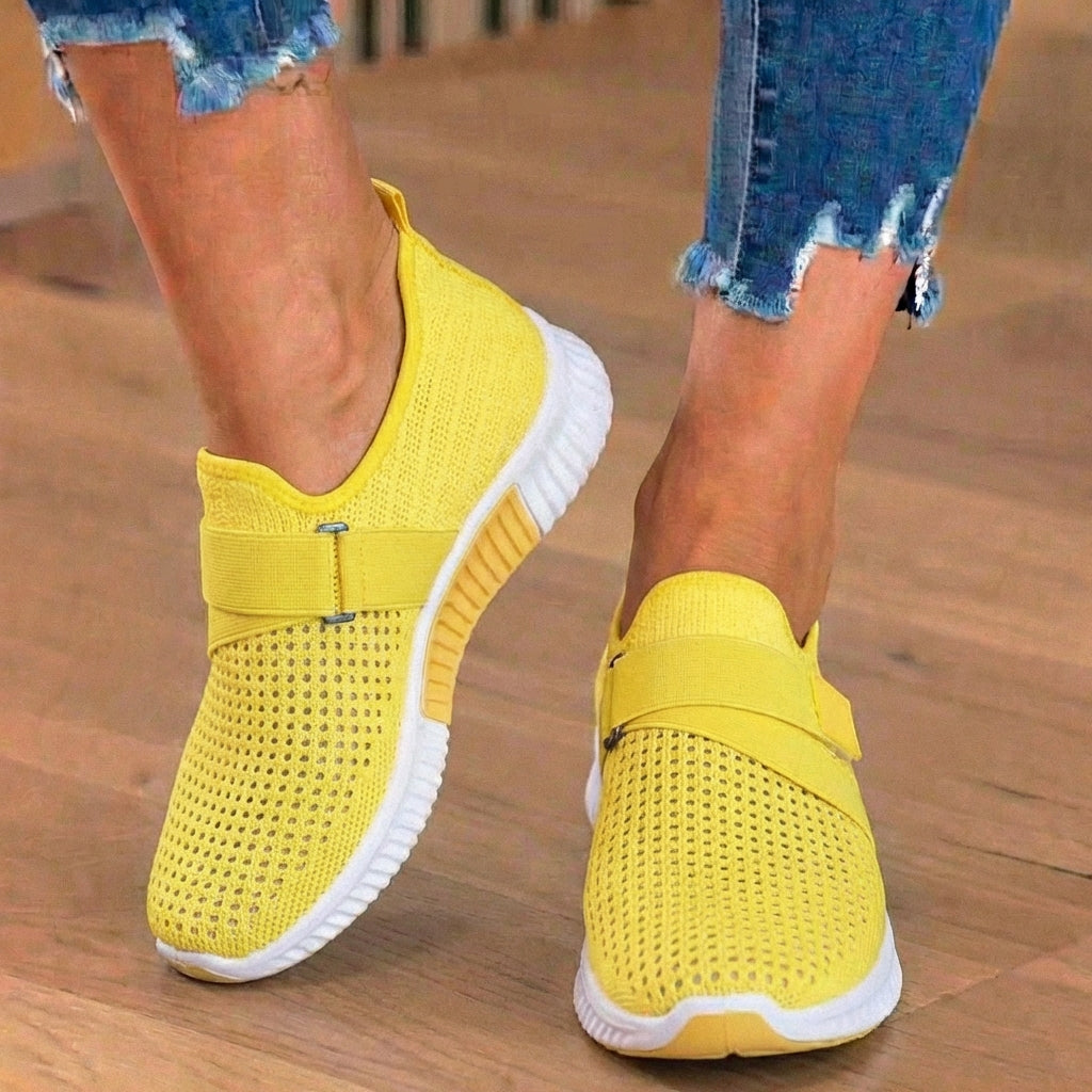Orthopedic Knit Slip-On Sneakers - Rhinestone Embellished & Adjustable Strap