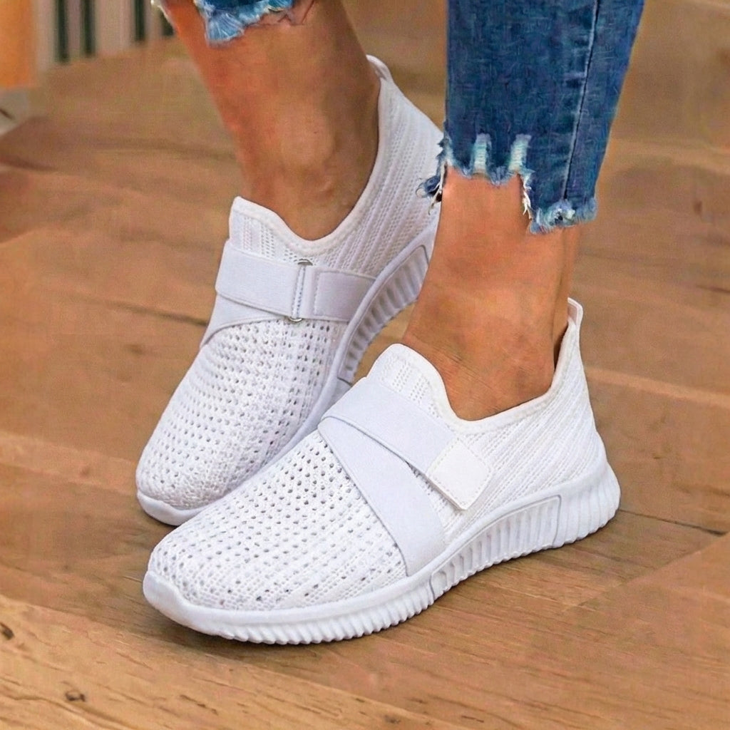 Orthopedic Knit Slip-On Sneakers - Rhinestone Embellished & Adjustable Strap