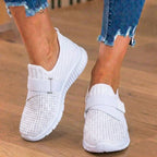 Orthopedic Knit Slip-On Sneakers - Rhinestone Embellished & Adjustable Strap