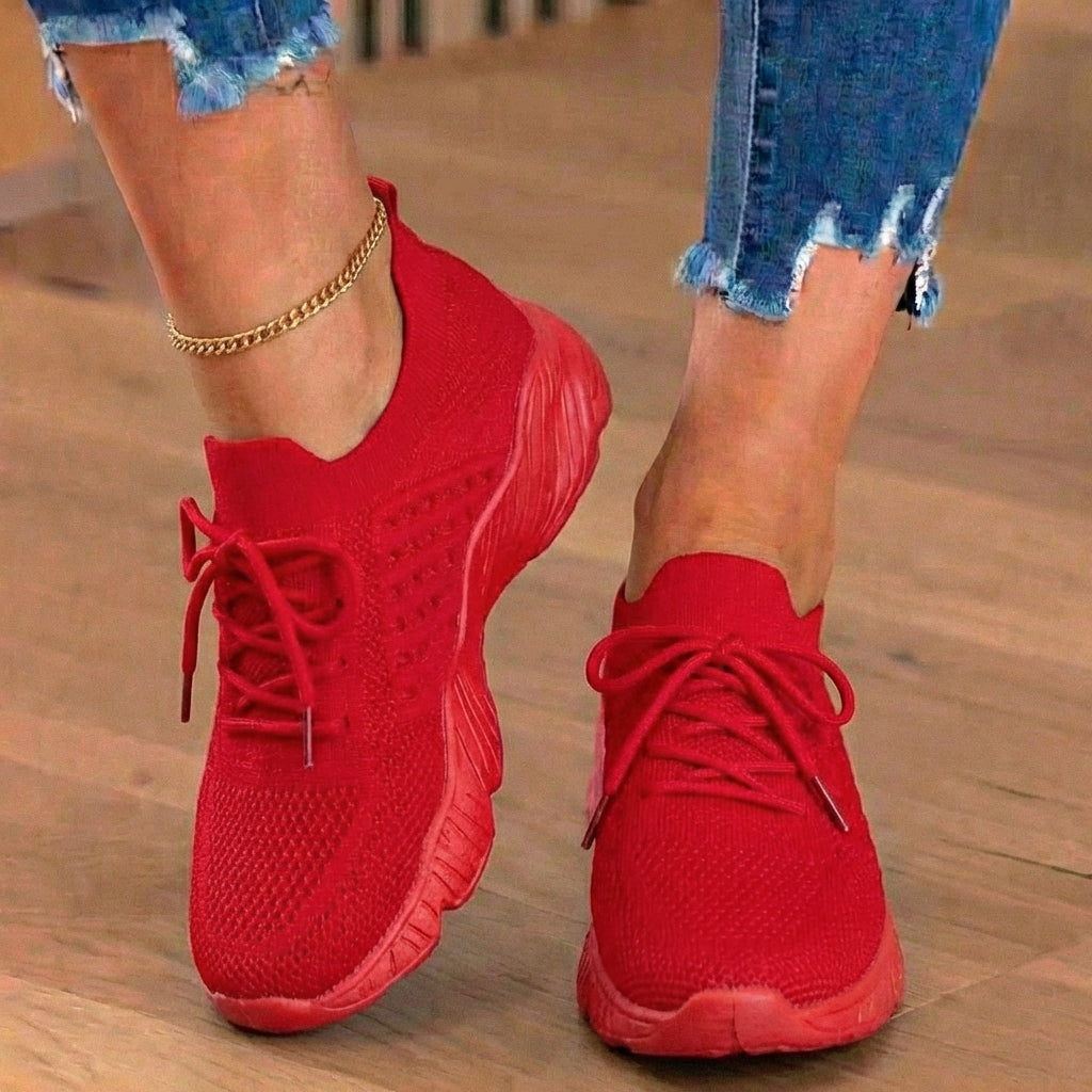 Orthopedic Knit High-Top Sneakers - Lace-Up Closure & Sock-Fit Collar
