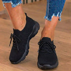 Orthopedic Knit High-Top Sneakers - Lace-Up Closure & Sock-Fit Collar