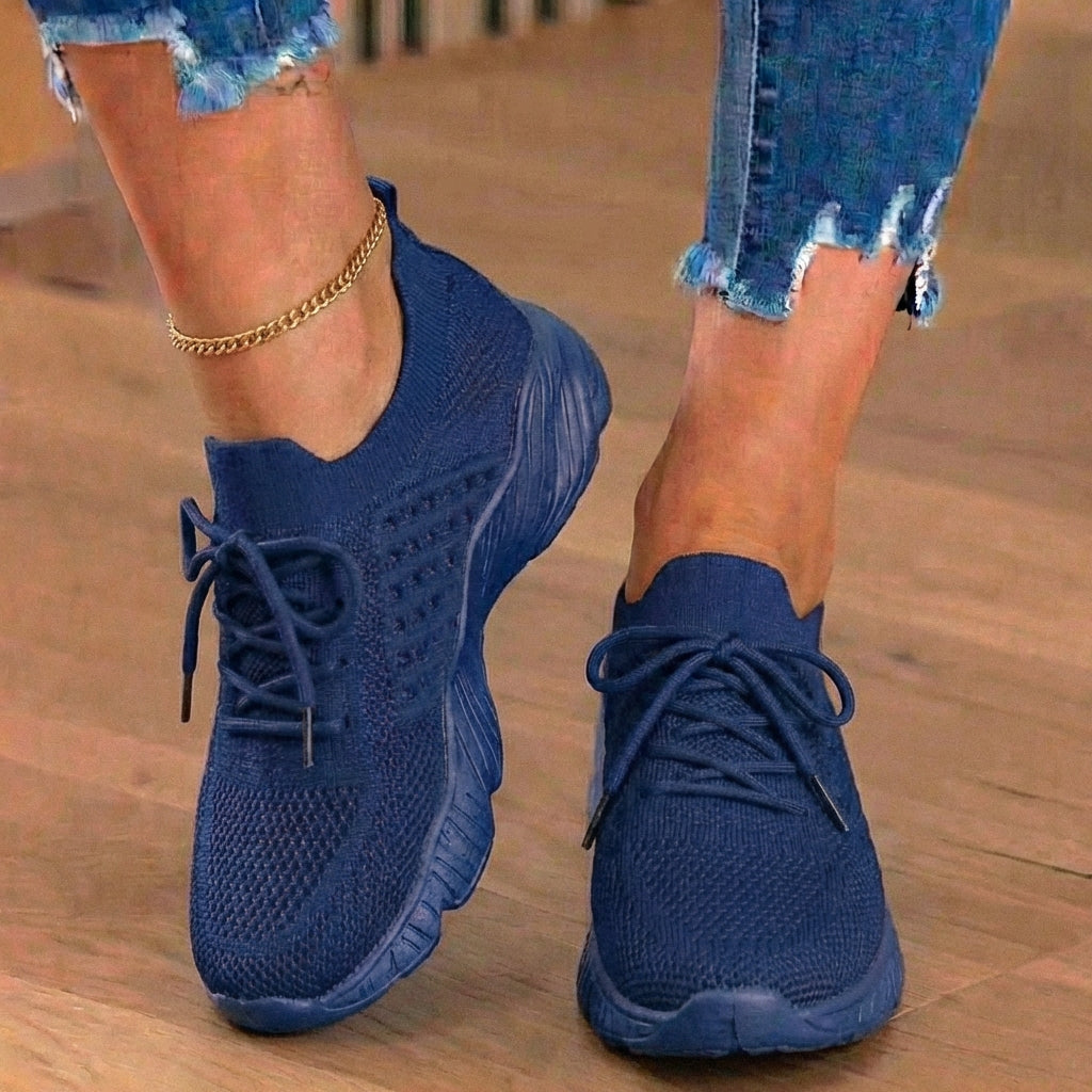 Orthopedic Knit High-Top Sneakers - Lace-Up Closure & Sock-Fit Collar