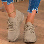 Orthopedic Knit High-Top Sneakers - Lace-Up Closure & Sock-Fit Collar
