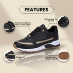 Orthopedic Leather Athletic Sneakers - Metallic Stripe Accent & Perforated Detailing