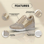 Orthopedic Leather Wedge Sneakers - Glitter Embellished & Perforated Panels