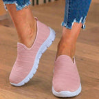 Orthopedic Knit Slip-On Sneakers - Striped Textured Design & Laceless Convenience