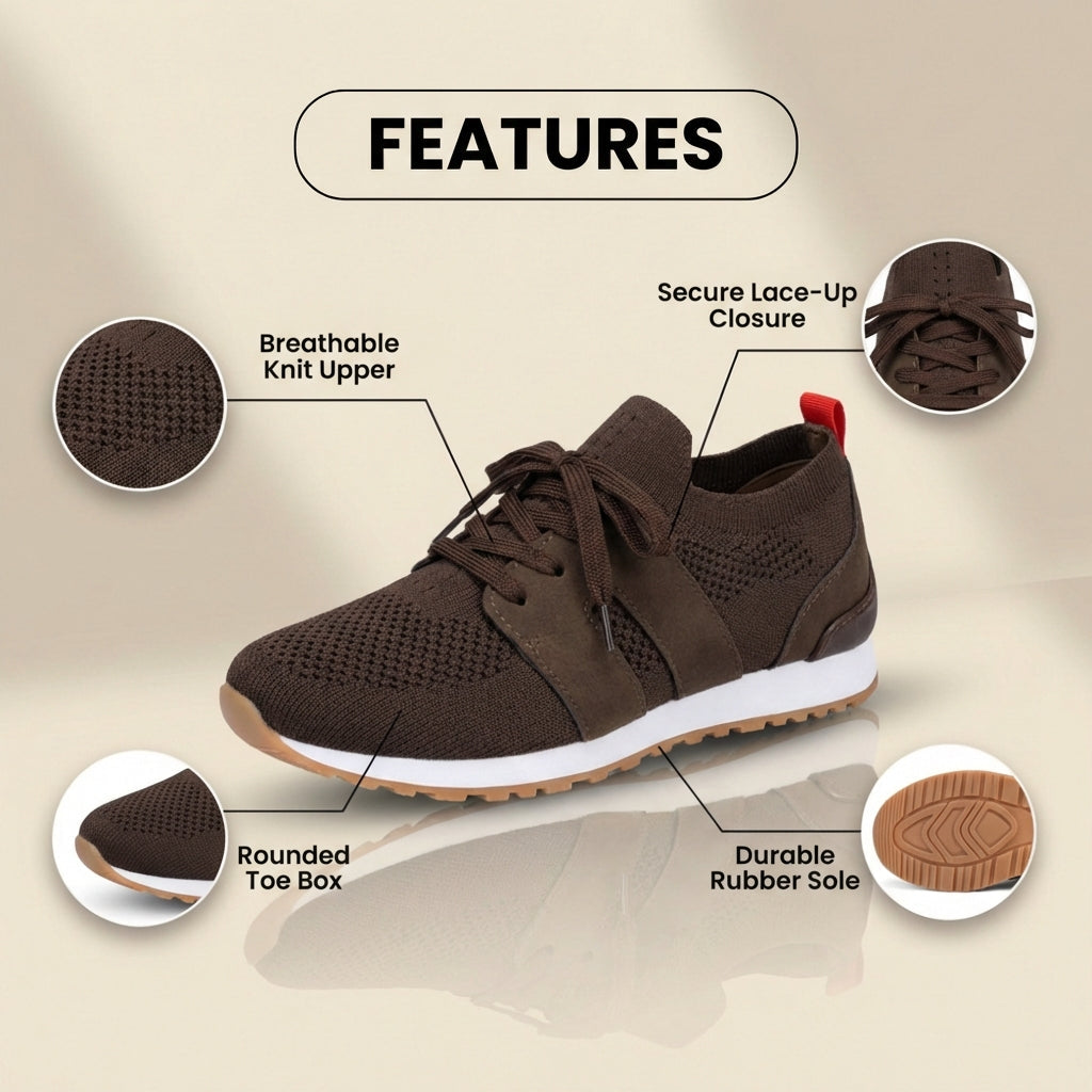 Orthopedic Mesh Athletic Sneakers - Breathable Knit Upper & Suede Panel Accents