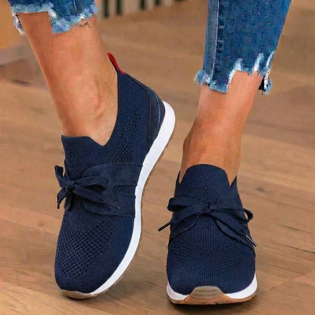 Orthopedic Mesh Athletic Sneakers - Breathable Knit Upper & Suede Panel Accents