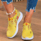 Orthopedic Knit Slip-On Sneakers - Butterfly & Floral Print & Crystal Embellishments