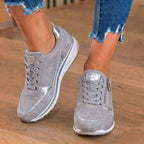 Orthopedic Suede Wedge Sneakers - Rhinestone Embellished Design & Hidden Height Boost