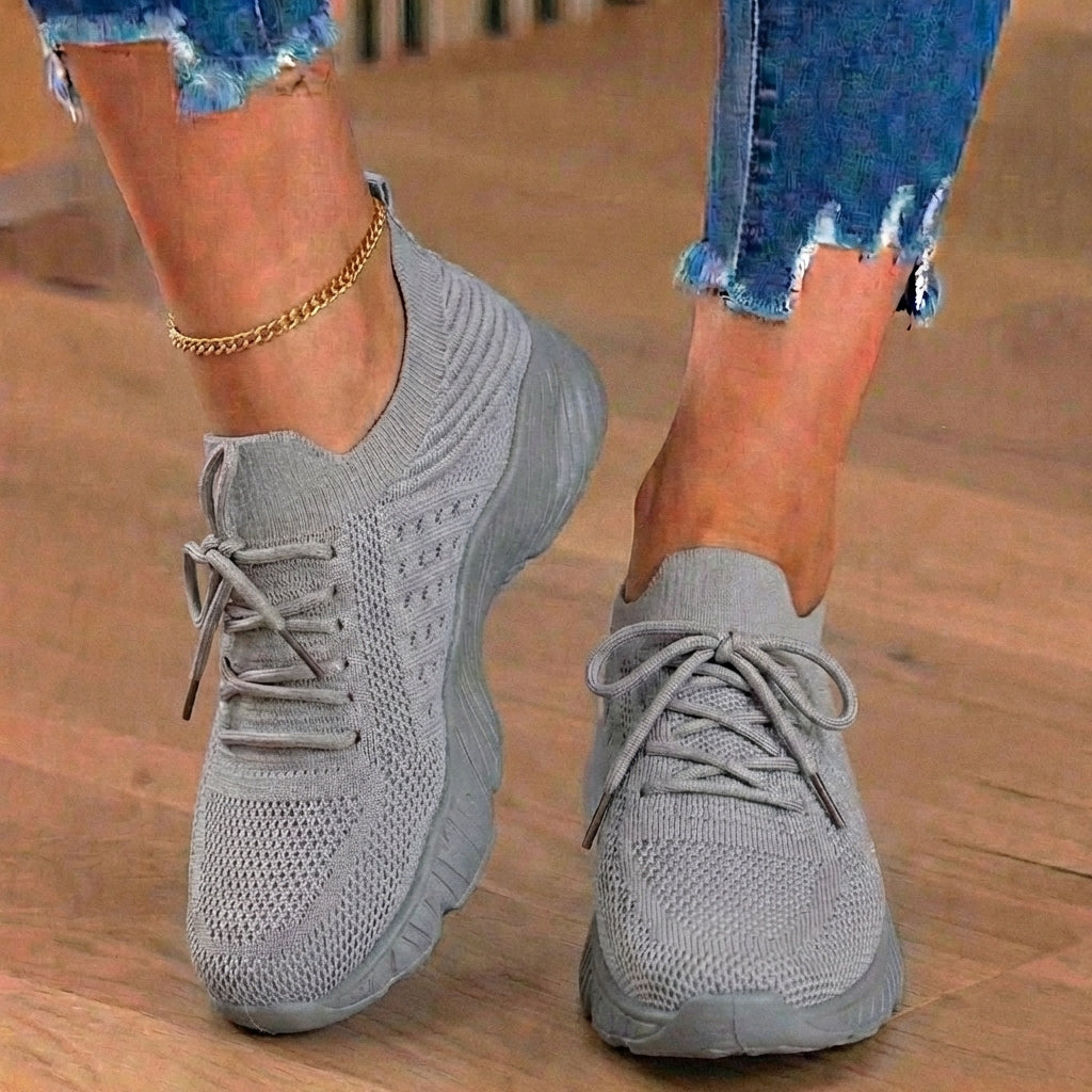 Orthopedic Knit High-Top Sneakers - Lace-Up Closure & Sock-Fit Collar