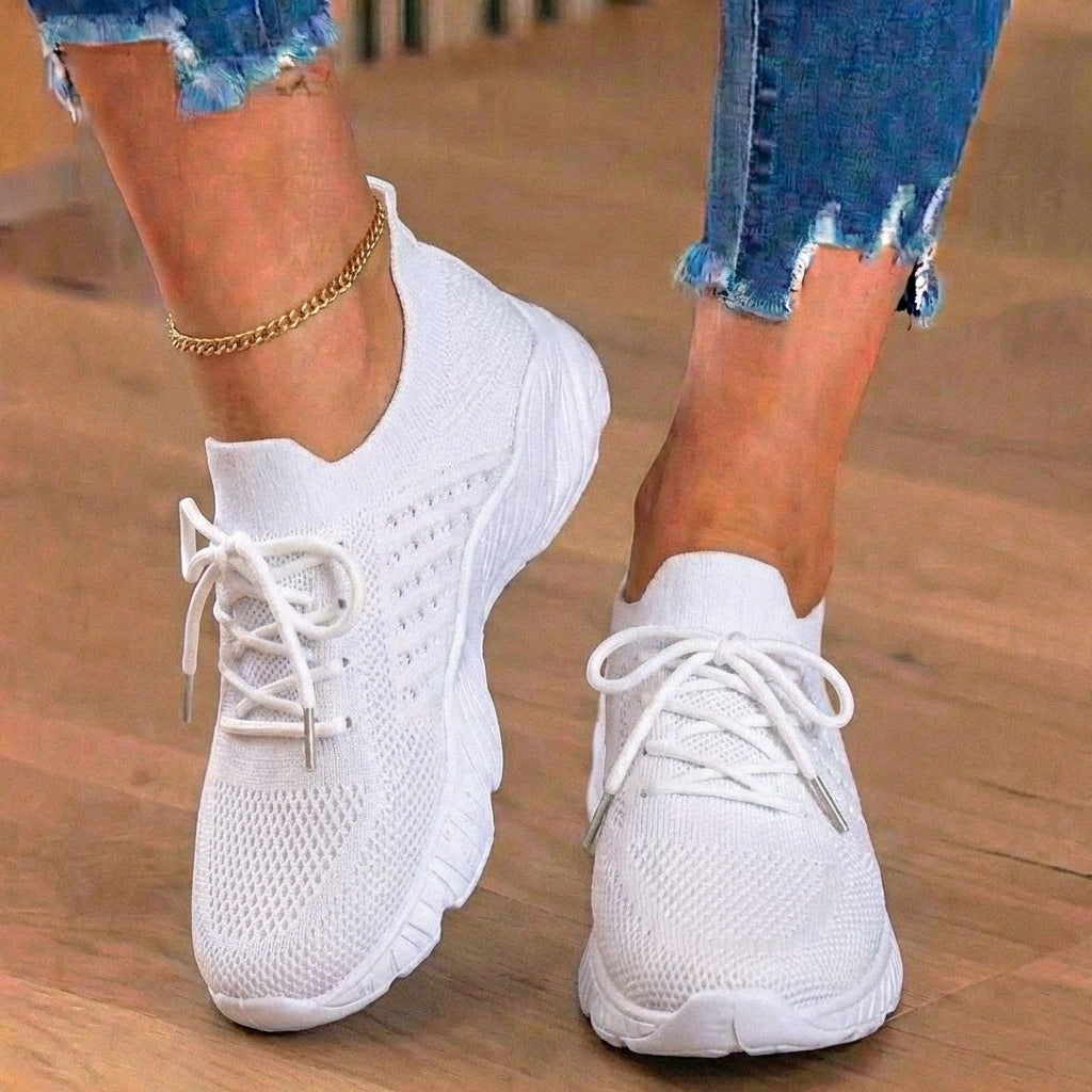 Orthopedic Knit High-Top Sneakers - Lace-Up Closure & Sock-Fit Collar