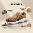 Orthopedic Leather Platform Sneakers - Leopard Print Panels & Lace-Up Closure