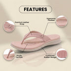 Orthopedic Leather Flip Flops - Thong Style Design & Gold Accent Hardware