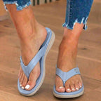 Orthopedic Leather Flip Flops - Thong Style Design & Gold Accent Hardware