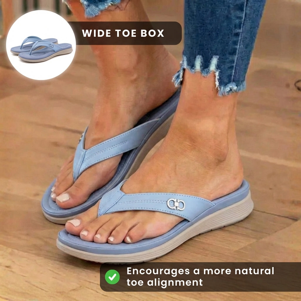 Orthopedic Leather Flip Flops - Thong Style Design & Gold Accent Hardware