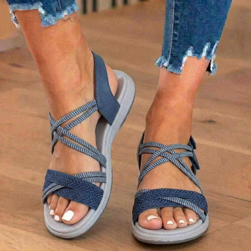 Orthopedic Woven Sandals - Braided Strappy Design & Textured Multi-Band Support