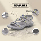 Orthopedic Synthetic Sandals - Tribal Print Straps & Multi-Adjustable Buckle Closure