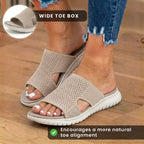 Orthopedic Knit Slide Sandals - Wide Cutout Band Design & Breathable Mesh Construction