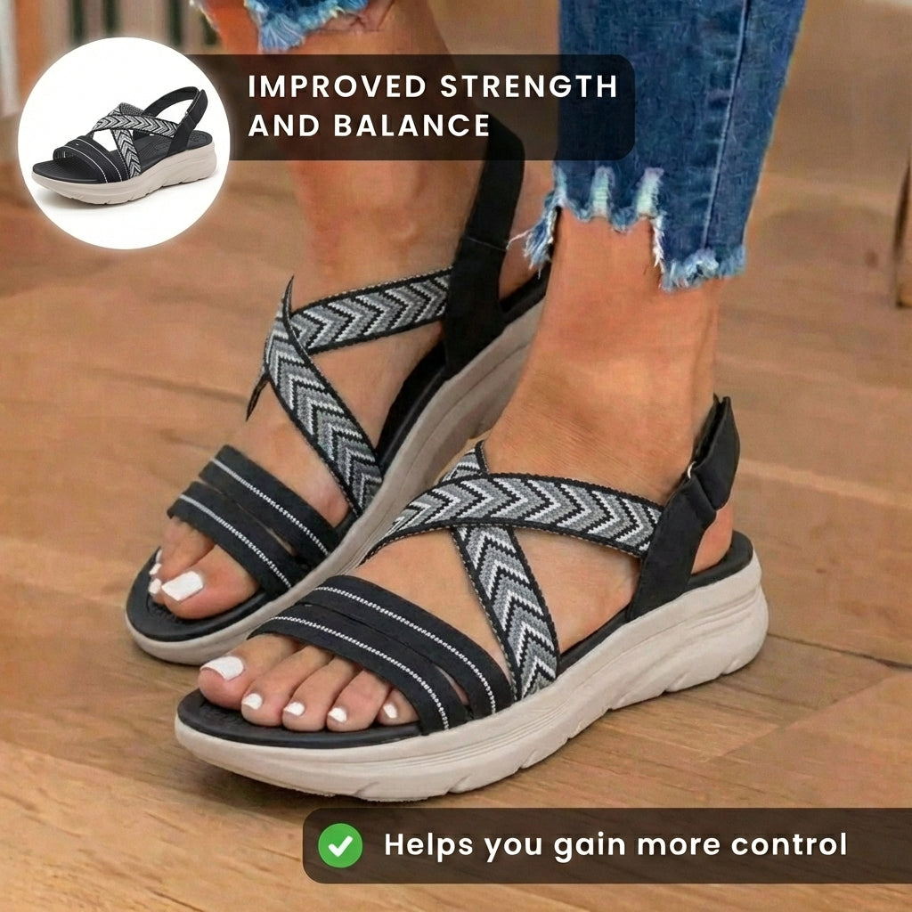 Orthopedic Knit Sandals - Chevron Pattern Straps & Multi-Strap Support System