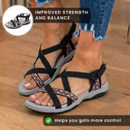 Orthopedic Textile Sandals - Bohemian Strappy Design & Geometric Trim Detail