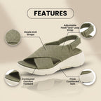 Orthopedic Knit Fabric Sandals - Crossover Strap Design & Platform Cushioned Sole