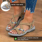 Orthopedic Textile Sandals - Bohemian Strappy Design & Geometric Trim Detail