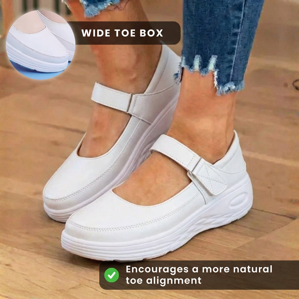 Orthopedic Leather Mary Jane Shoes - Adjustable Strap Closure & Platform Comfort Sole