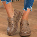 Orthopedic Leather Perforated Mary Janes - Floral Cutout T-Strap