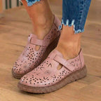 Orthopedic Leather Perforated Mary Janes - Floral Cutout T-Strap