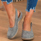Orthopedic Suede Perforated Slip-On Flats - Scalloped Wave Detail