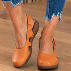 Orthopedic Leather Peep-Toe Flats - Side Cutout Detail