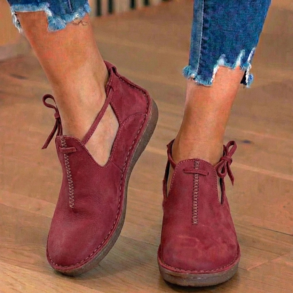 Orthopedic Leather Lace-Up Ankle Boots - Arch Support Flats