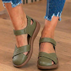 Orthopedic Leather Cross-Strap Comfort Sandals – Cushioned Open Toe