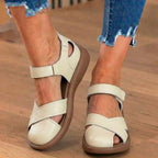 Orthopedic Leather Cross-Strap Comfort Sandals – Cushioned Open Toe