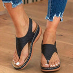 Orthopedic Leather T-Strap Sandals - Quilted Pattern & Contrast Stitching